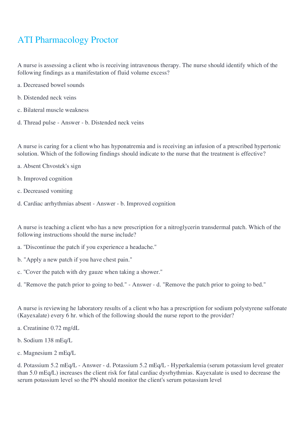 Preview image for ATI Pharmacology Proctor  Questions And Answers 2022/2023